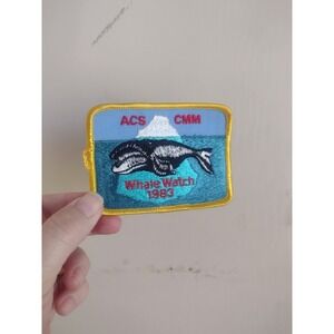 Vtg Small Whale Watching Patch 1983 80s Embroidered Rectangle CA